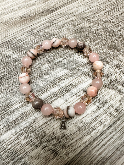 The Amanda Muted Pink Initial Charm Bracelet