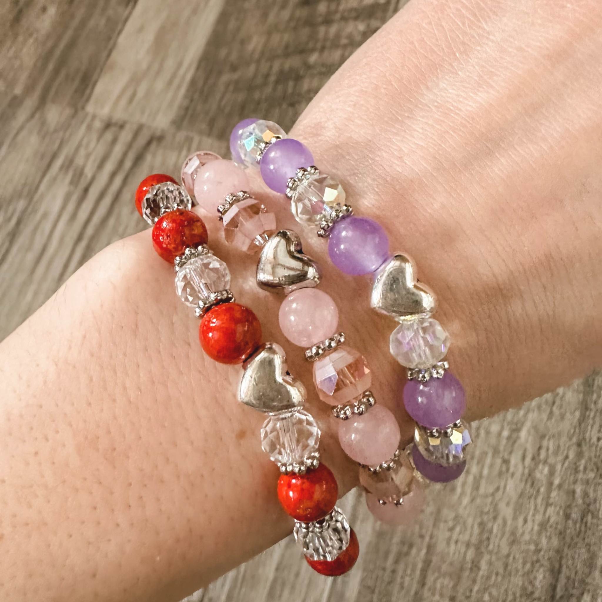 Pink Bracelet Heart Bracelets Gifts for Her Handmade 